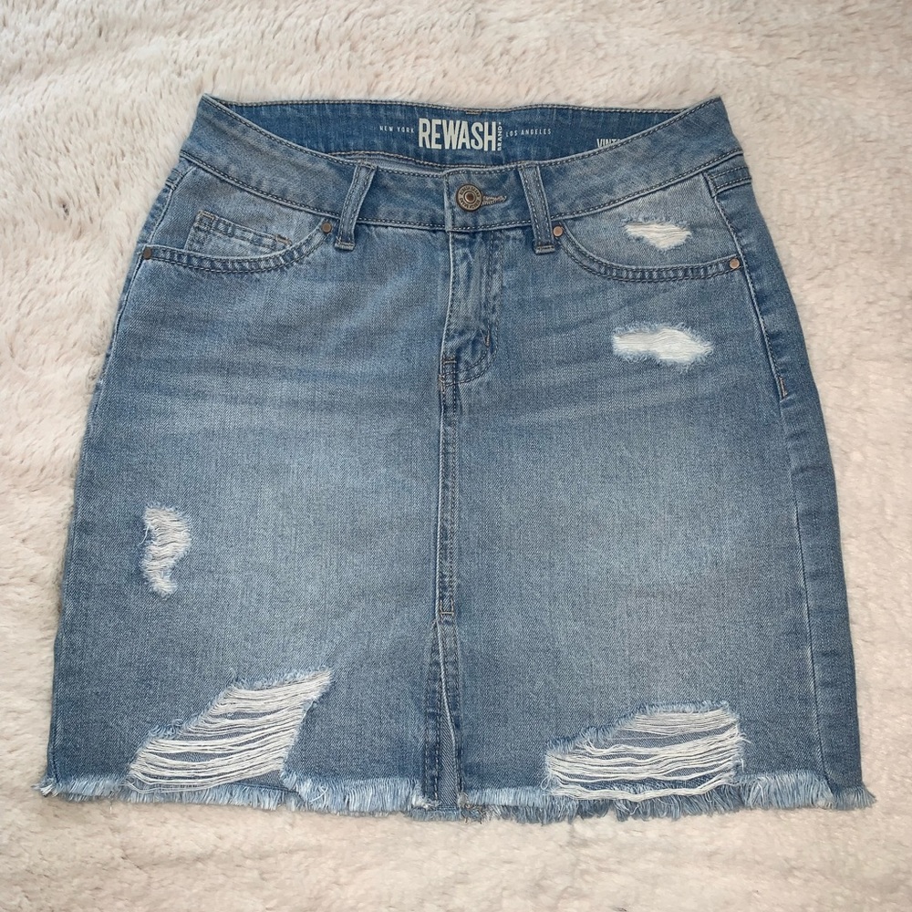 Rewash Vintage Reunion Denim Skirt Distressed